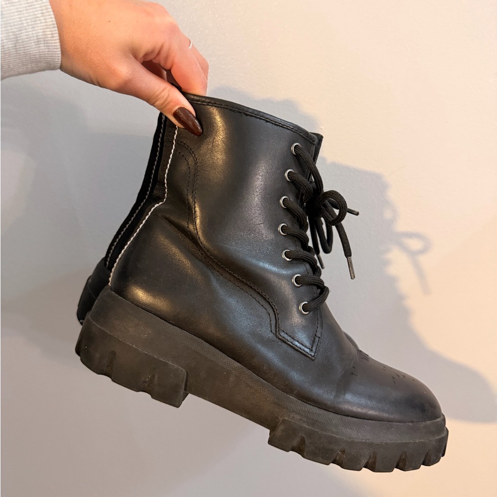Franco Sarto Black Leather Combat Boots